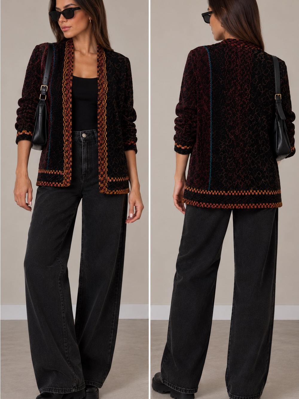 Open-Front Jacket with Rust Trim